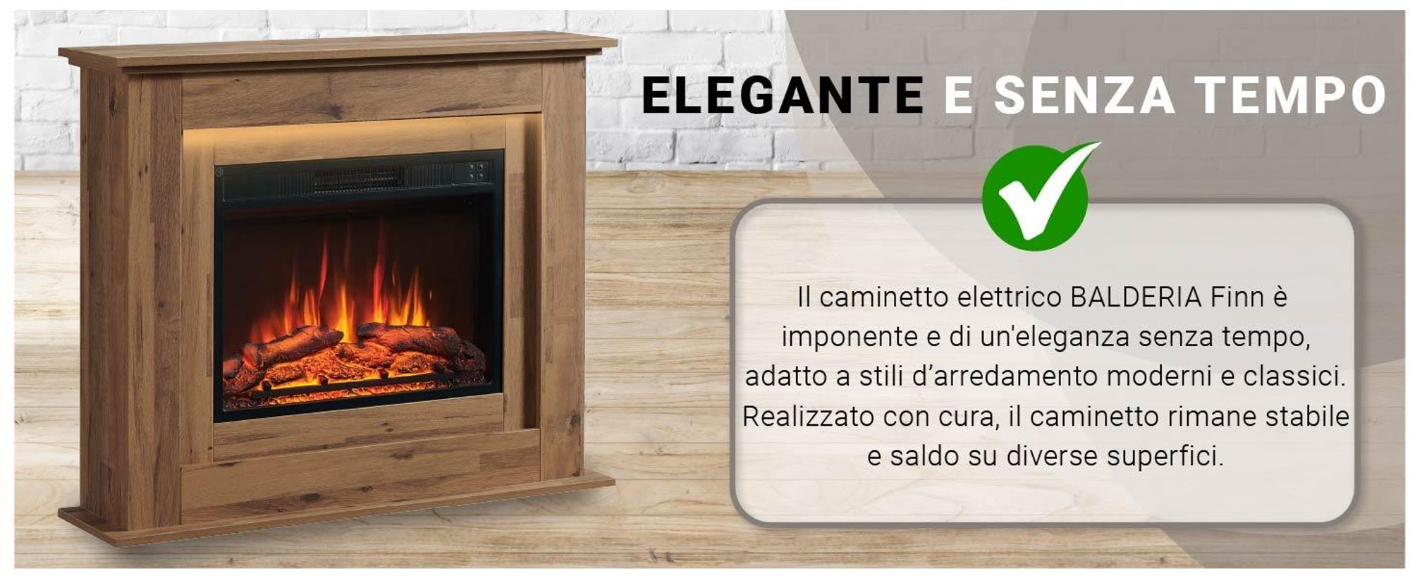 Camino elettrico BALDERIA Finn - Camino da appoggio, riscaldamento 2000 W - Rovere scuro