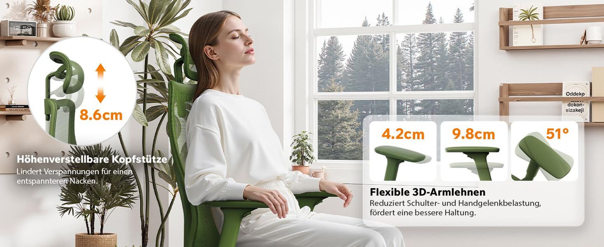 SENSE7 Moyo Ergonomischer Bürostuhl Schreibtischstuhl Grün 3D-Armlehnen Netzrücken Lendenwirbelstütze Chefsessel PC Stuhl Homeoffice 150 kg