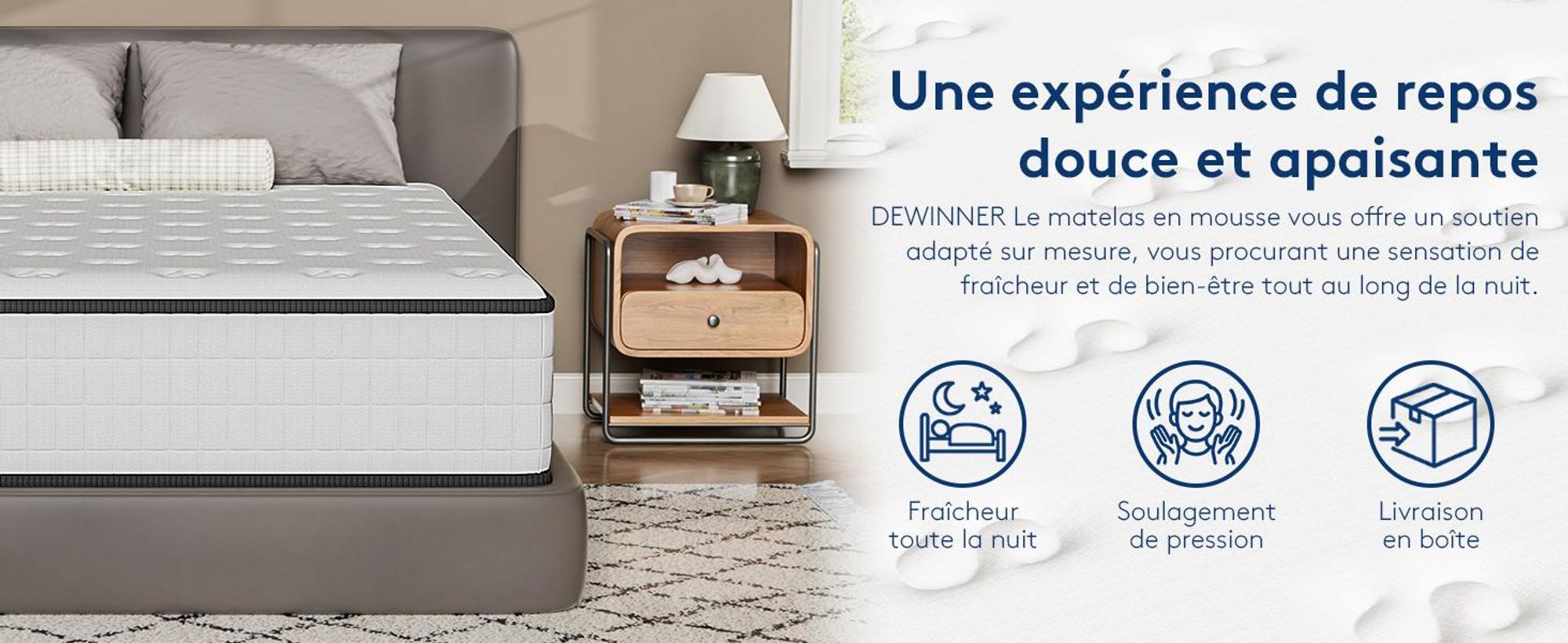 DEWINNER Matelas 90x190 | Mousse 22 cm et Mousse A Mémoire | Parfait Soutien Haute Resilience Ultra Respirante