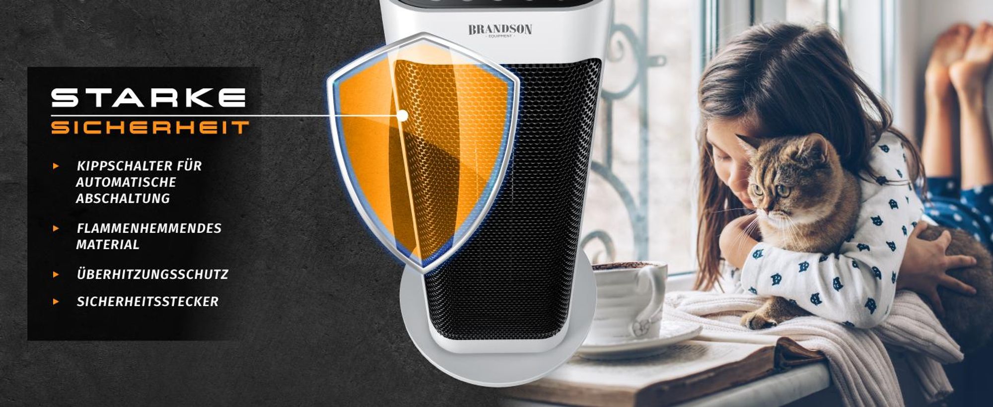 Brandson 2000W Keramik Heizlüfter mit Fernbedienung, 80° Oszillation, Überhitzungsschutz, Automatische Abschaltung, Umkippschutz, 1-7h Timer, 2 Leistungsstufen, Weiß