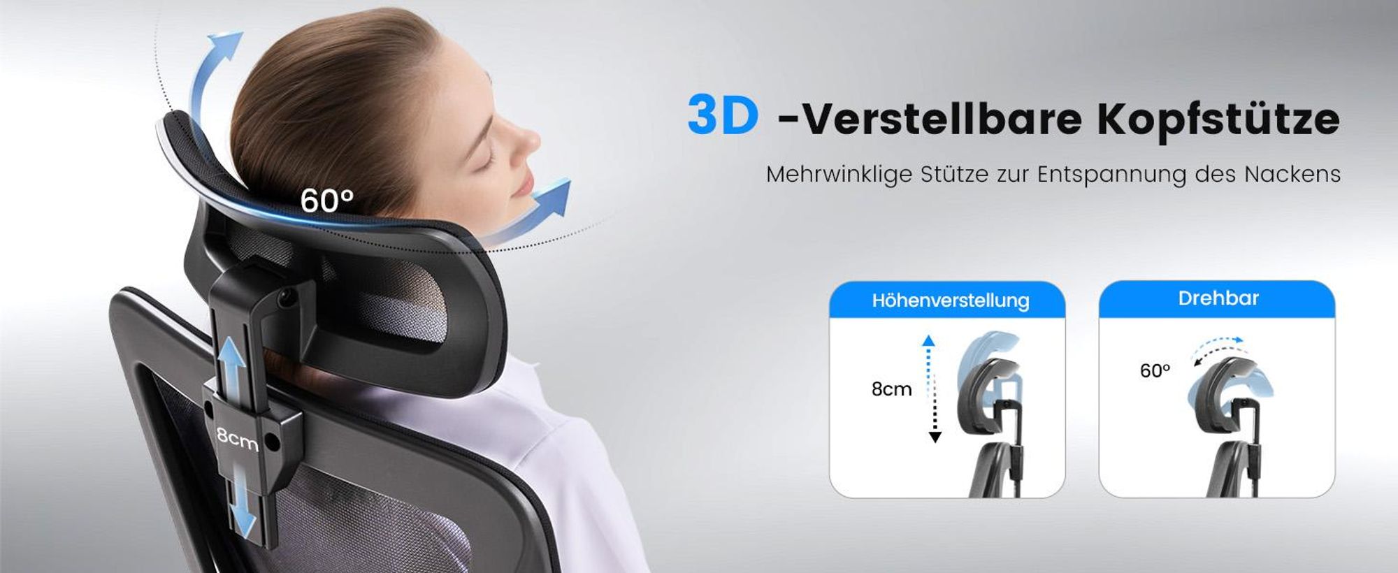 Kancelářská židle COMHOMA ergonomická psací židle ředitelské křeslo s 3D područkami, nastavitelnou bederní opěrkou a opěrkou hlavy, 150 kg, černá