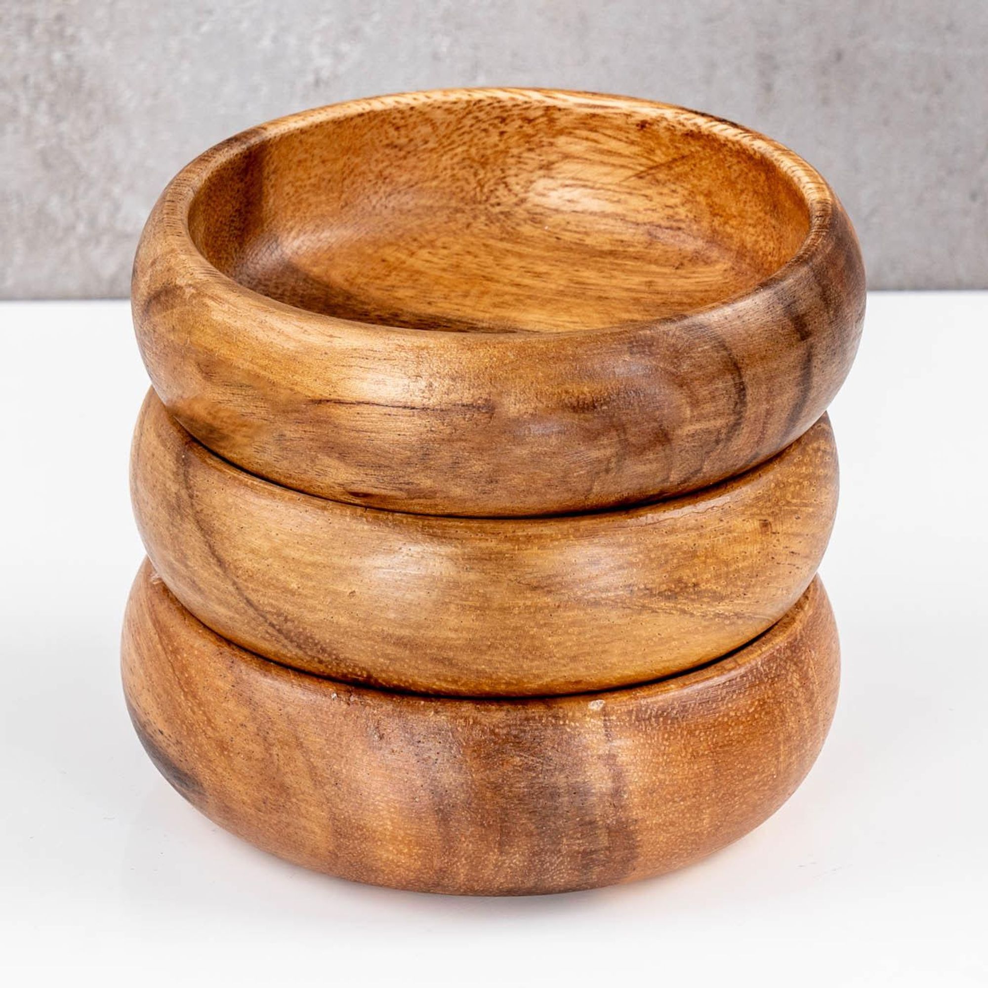 3er Set Snackschale Holz Akazie 10x3cm Rund Design Schale Obstschale Dekoschale