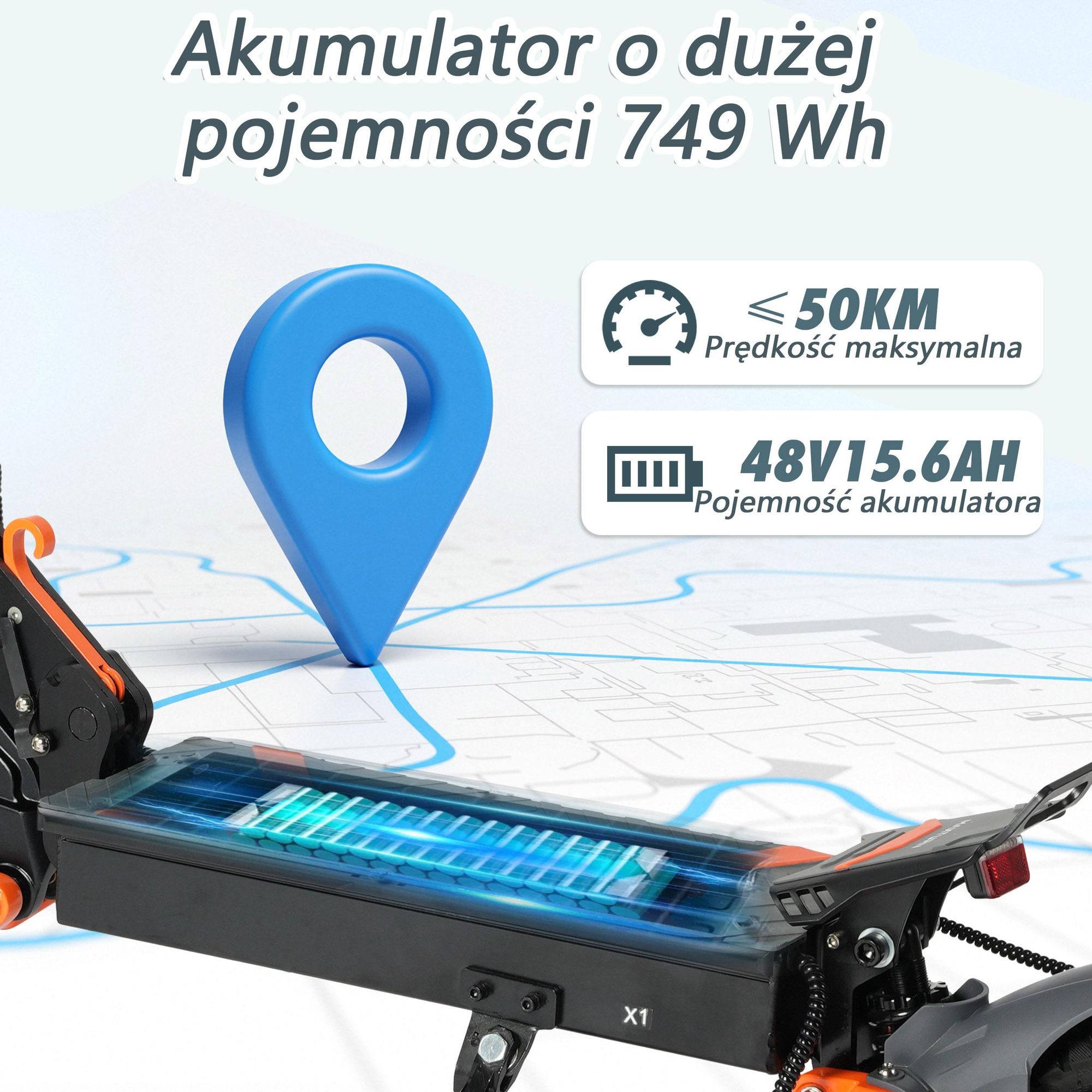 Hulajnoga Elektryczna MAXTURN X1 - 48V15.6Ah 10'' Tubeless E-Skuter Aluminiowa Rama - Czarna