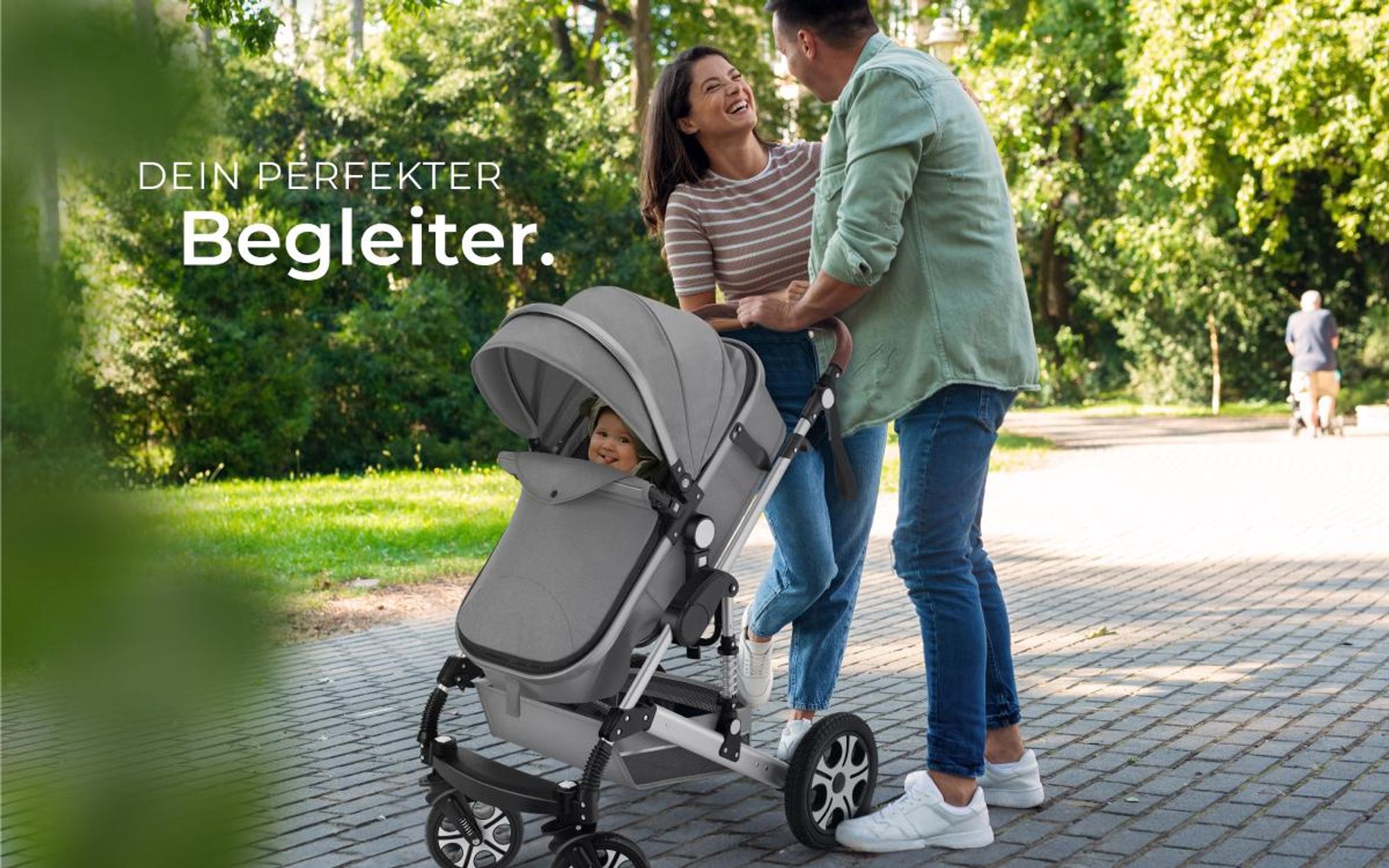 tectake® Kombi-Kinderwagen Mats 2 in 1, klappbar, mit 5-Punkt-Gurt, Bremse, Schutzbügel und Handschlaufe für 0 bis 36 Monate geeignet, Belastbarkeit 15 kg