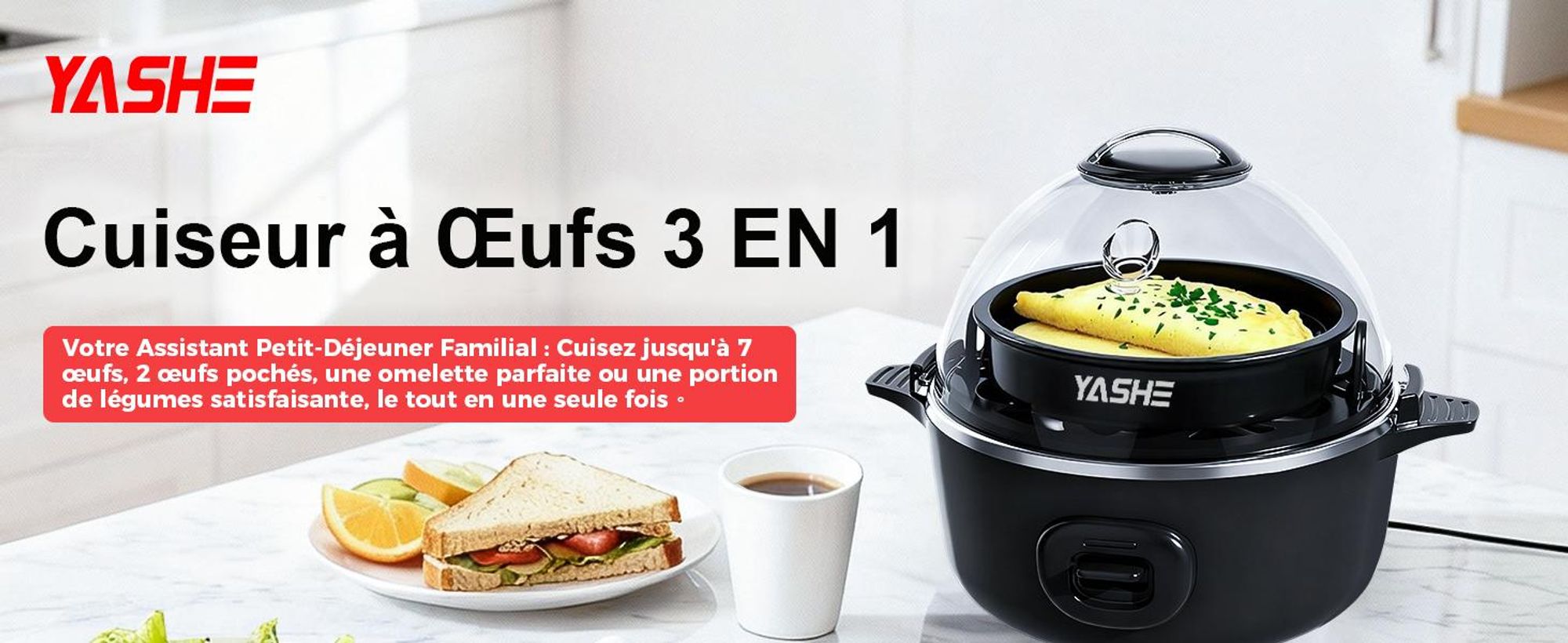 Cuiseur à œufs électrique YASHE ZDQ-708, 7 œufs, signal sonore