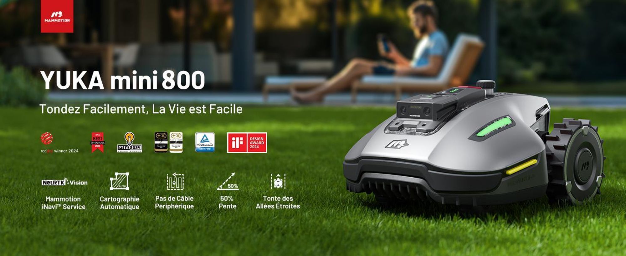 Mähroboter Mammotion YUKA Mini 800 ohne Begrenzungskabel NetRTK+Vision Auto-Kartierung Empf. 800m² bis 1200m² 50% Steigung mit 4G-Modul RTK-Station