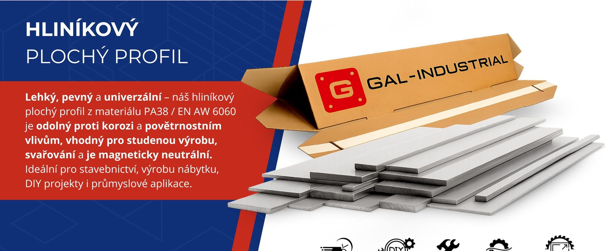 Plochá hliníková tyč 40x2 mm 200 cm Hliníkový profil + řez na míru