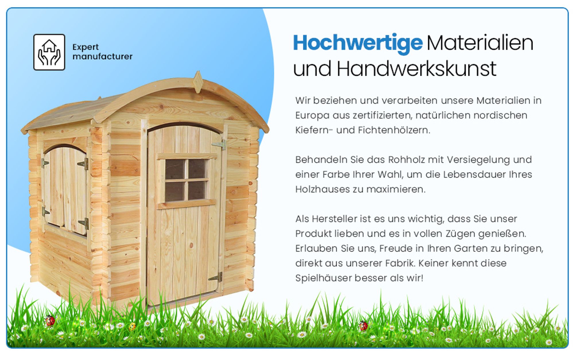 Timbela Kinderspielhaus aus Holz OHNE BÖDEN - Spielhaus im Freien für Kinder - B112xL146xH145 cm/1,1m2 Gartenspielhaus - M505-1