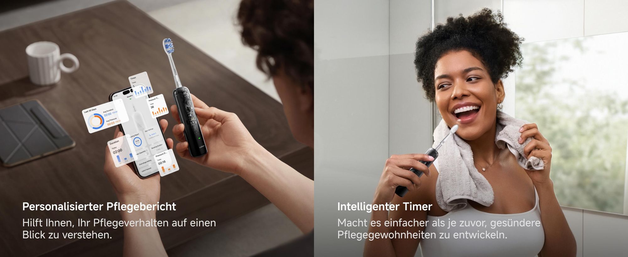 Laifen Wave Pro Elektrische Schallzahnbürste mit App, Drucksensor, 70 Tage Akku, kabelloses Laden und intelligenter Reinigungstechnologie-transparent