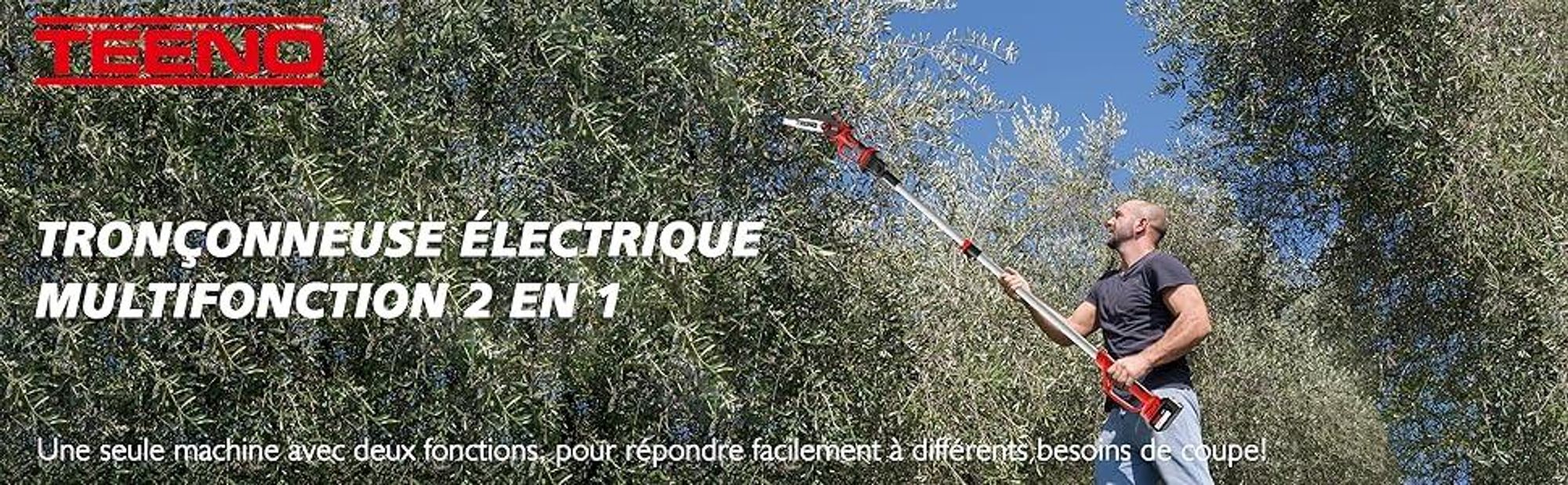 TEENO Tronçonneuse électrique, Tronçonneuse électrique 2 en 1, perche télescopique - détachable - Réglage à 180°, 6 pouces, 2 x 4000 mAh batteries