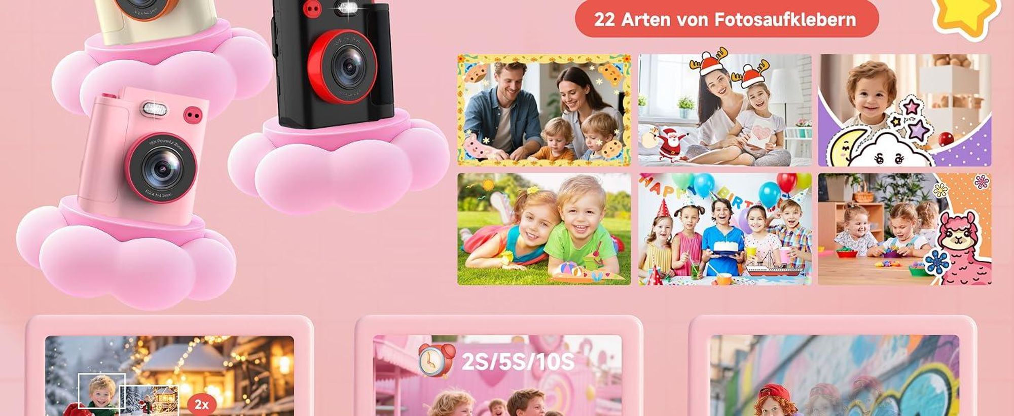 Sofortbildkamera, Kinderkamera, 1080P HD Digitalkamera, Kamera Kinder Sofortdruck mit 32GB Karte & 3 Rollen DruckerPapier