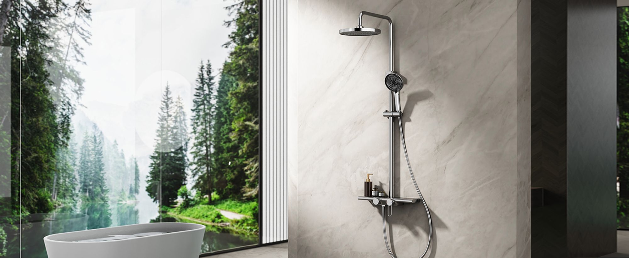 Homelody Duschsystem Chrom,Duschgarnitur für Bad,Dusche Komplett mit Lagerregal,Duschset Edelstahl, Duschgarnitur mit 400MM*110MM Große Lagerplattform