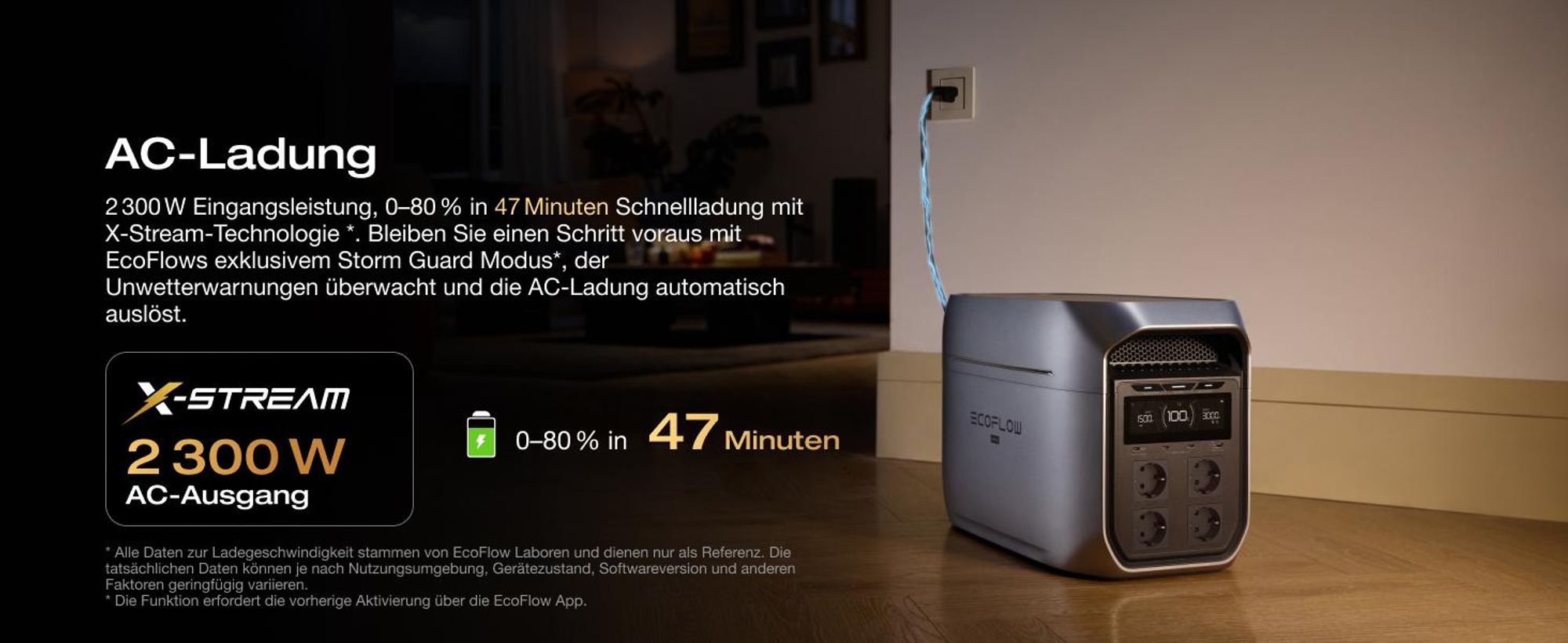EF ECOFLOW DELTA 3 Max Plus tragbare Powerstation, 2 048 Wh LiFePO₄-Batterie, erweiterbar auf 10 kWh, 3 000 W AC-Ausgang, 0–80 % Ladung in 47 Min