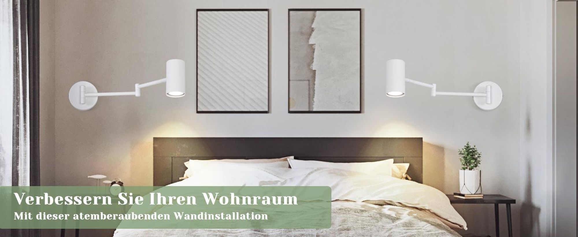 ZMH Wandleuchte Innen GU10 Schlafzimmerlampe Wandstrahler Modern Weiß Langer Arm Schwenkbar Metall Wandbeleuchtung für Wohnzimmer Ohne Leuchtmittel