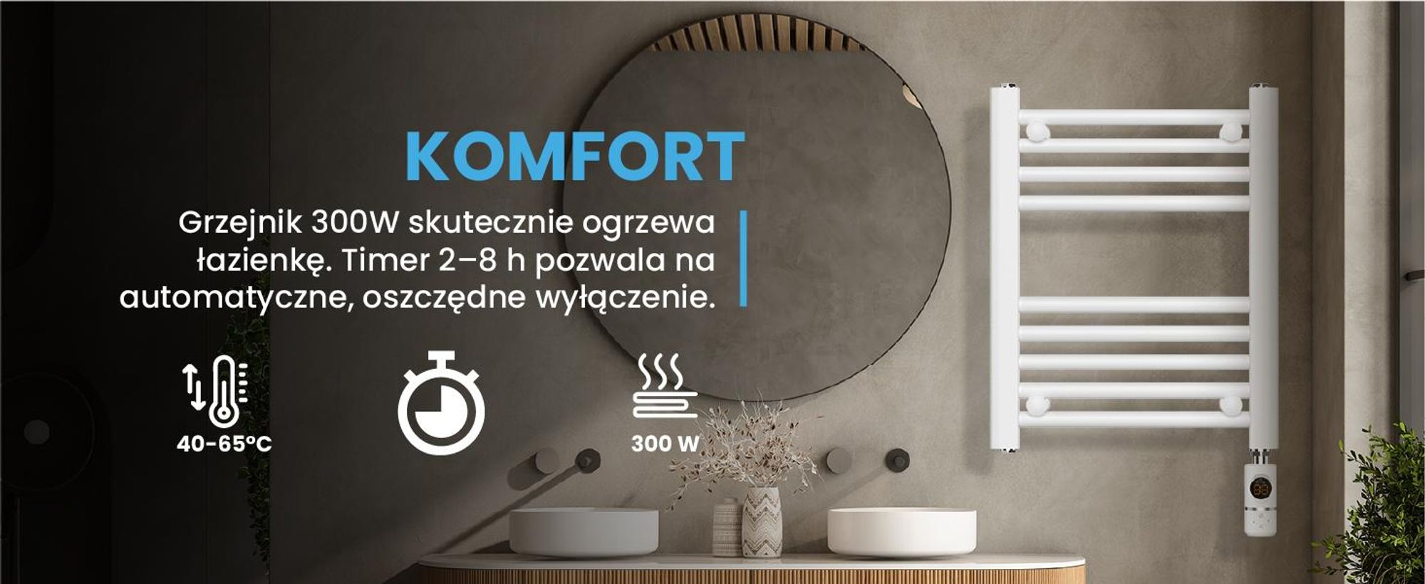 Grzejnik łazienkowy z termostatem do suszenia ręczników na ścianę