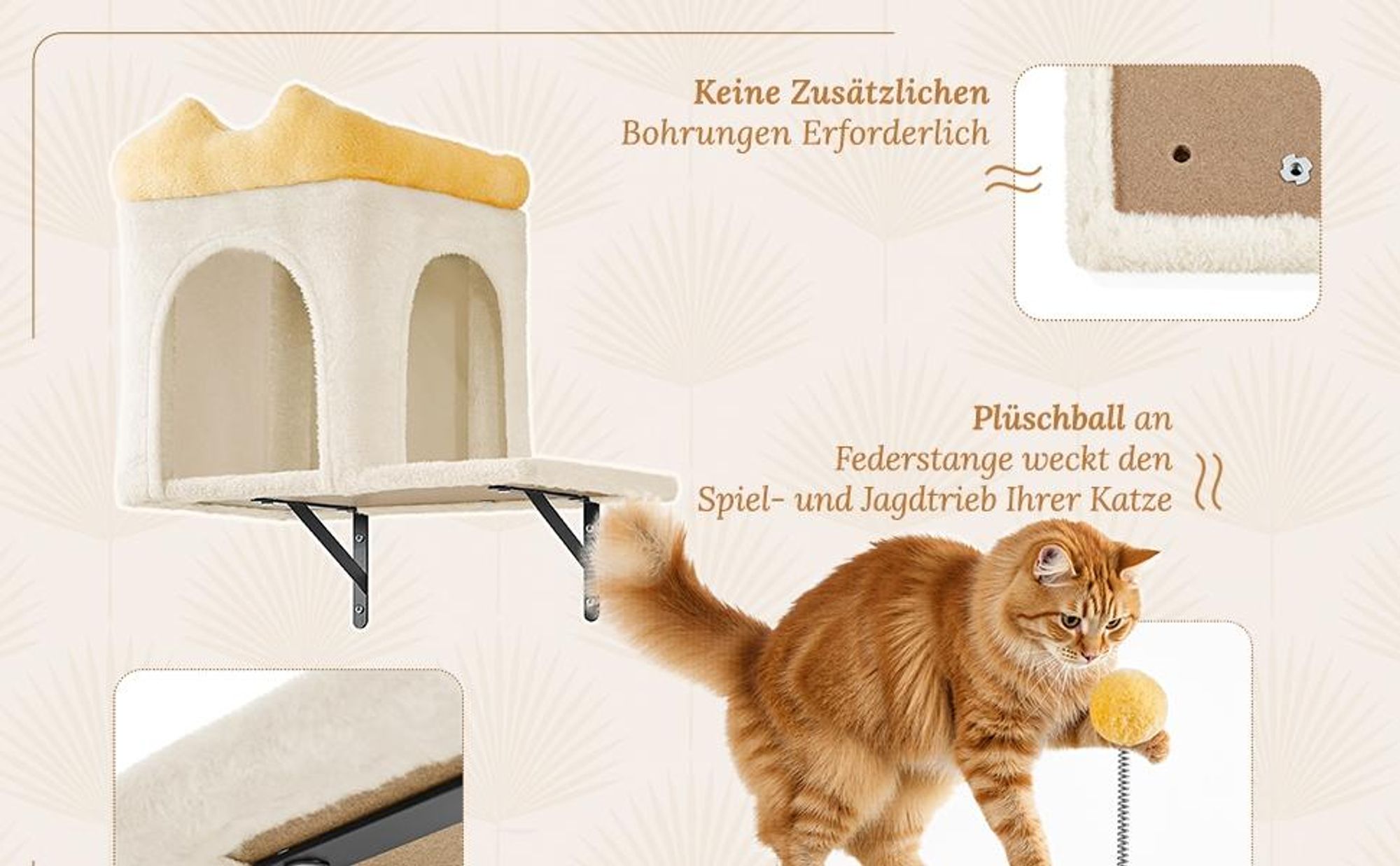 Yaheetech Katzen Kletterwand, 4er Set, inkl. Katzenhöhle Katzenliege Plattformen Kratzbrett & Katzenkorb, Beige