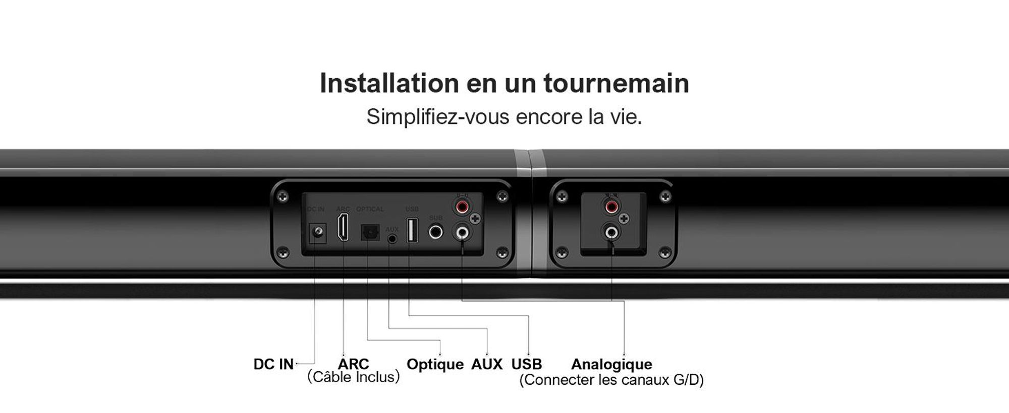 Barre de son ULTIMEA 2.2 canaux pour téléviseurs, barre de son divisible 2 en 1, Bluetooth® 5.3, ARC/Optique/Aux, Apollo S40