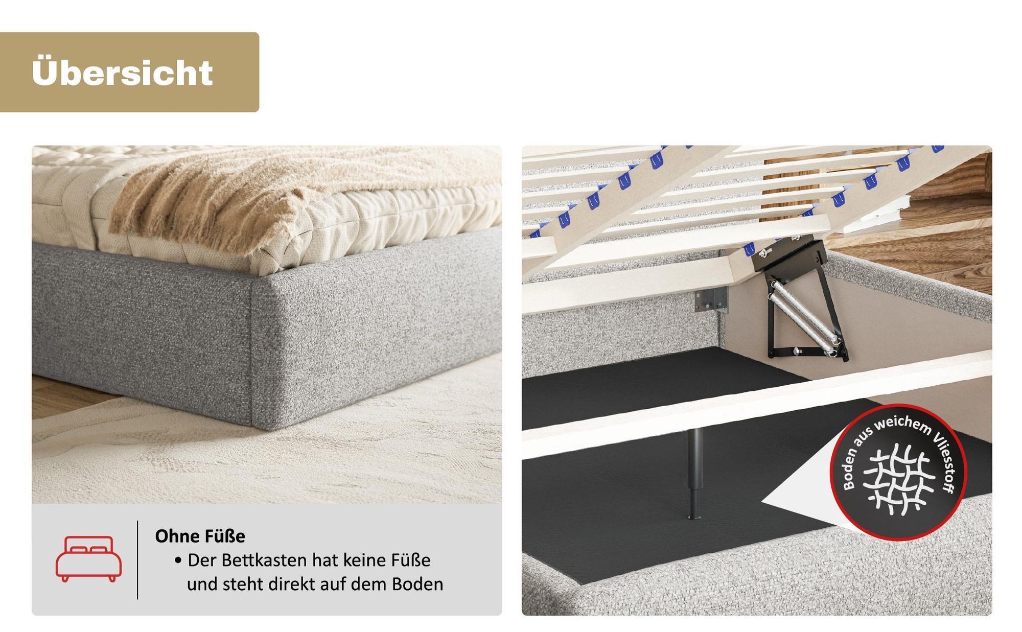 MOTIVENA Mono Polsterbett 180x200 mit Bettkasten, Holz Lattenrost, Bett 180x200 Beige Boucle (Catch Me 02)