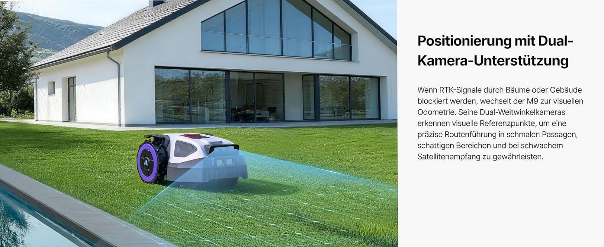 ANTHBOT M5 Mähroboter ohne Begrenzungskabel, RTK-Navigation, 150°KI-Kamera, App-Steuerung, für Gärten bis 700 m²