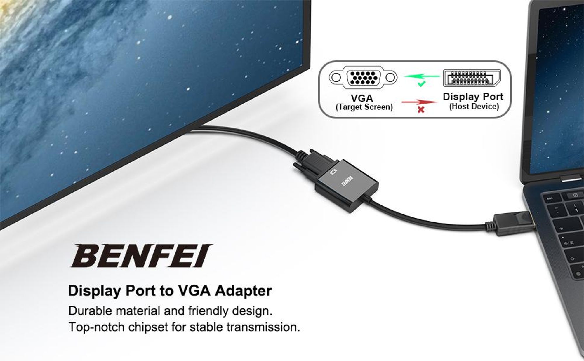 BENFEI Kabeladapter DisplayPort auf VGA Adapter 1080p Konverter