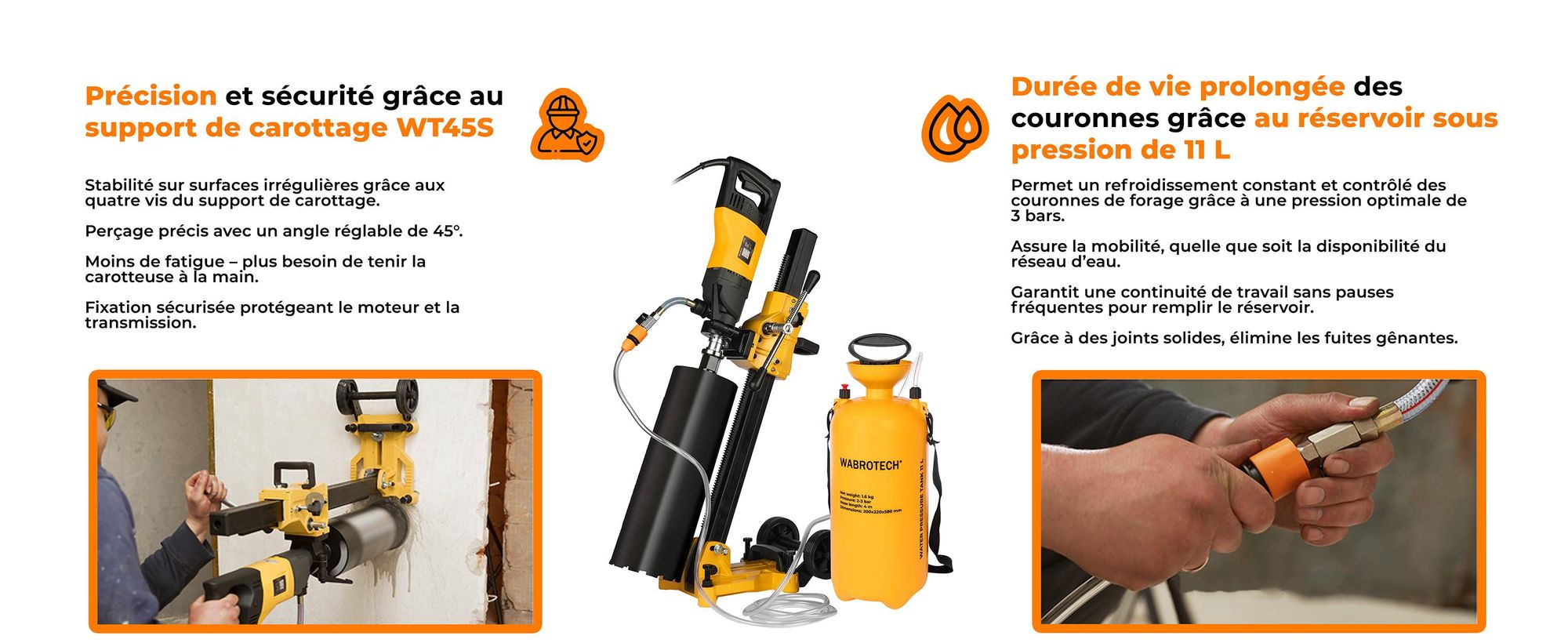 Carotteuse portative avec microprocesseur 1900 W carotteuse diamantée 2340 rpm carotteuse portative avec 2 engrenages 22-202 mm