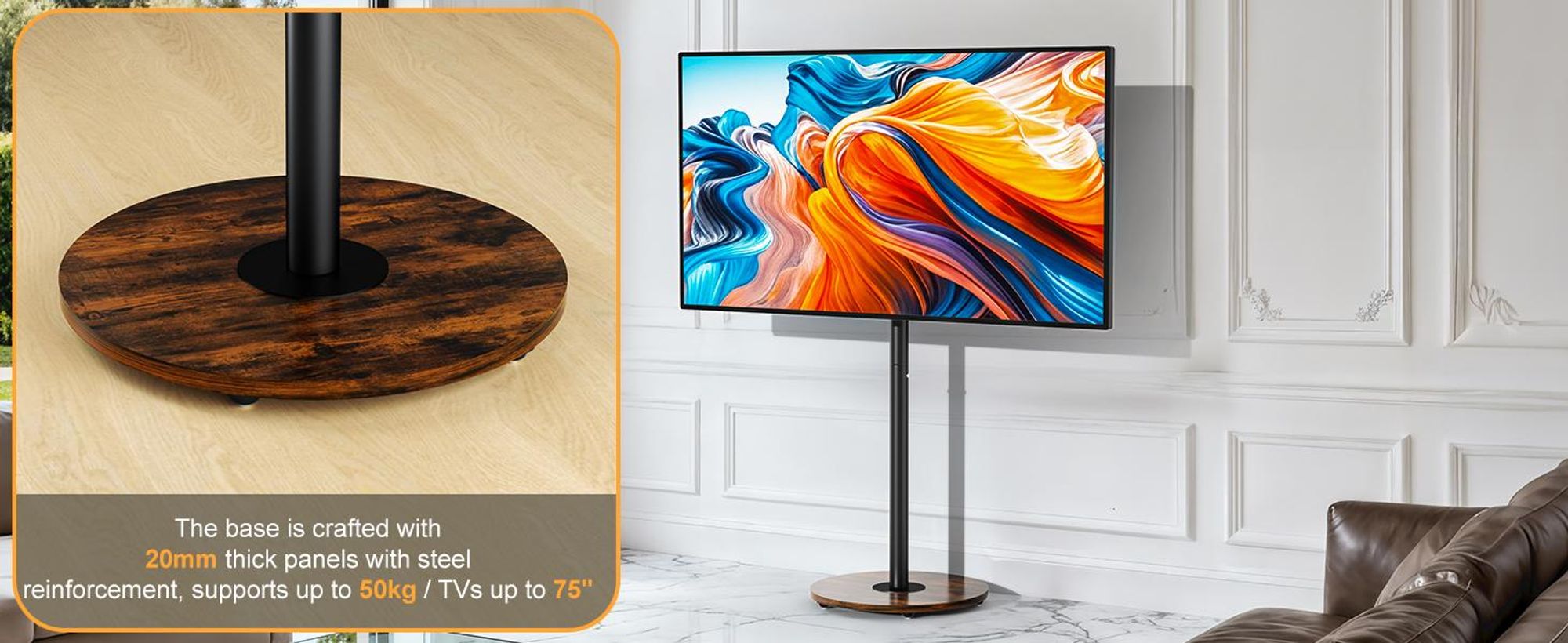 WISFOR TV Standfuss Höhenverstellbar, TV Ständer Rollbar, TV Bodenständer für 40-75 Zoll Fernsehstand, VESA 600x400mm, bis Max 50kg, schwarz