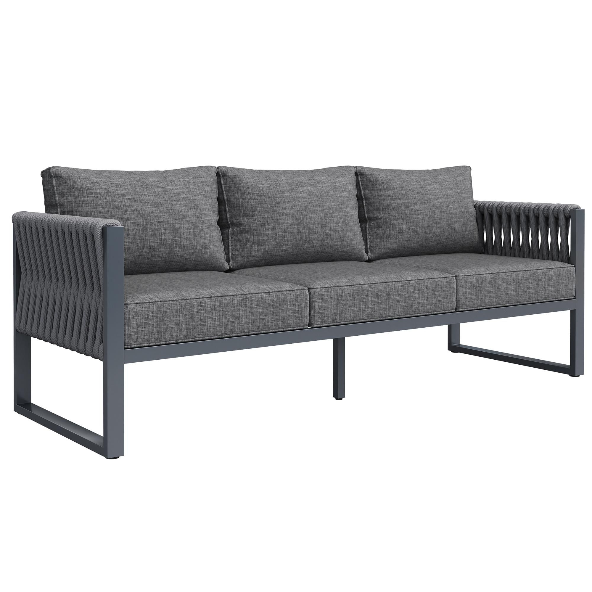 Flieks Gartenlounge-Set 8-tlg., Gartenmöbelset mit Tisch und Gartenstuhl, Balkonmöbelset für 10 Personen, Gartengarnitur mit Verstellbaren Füßen, Grau