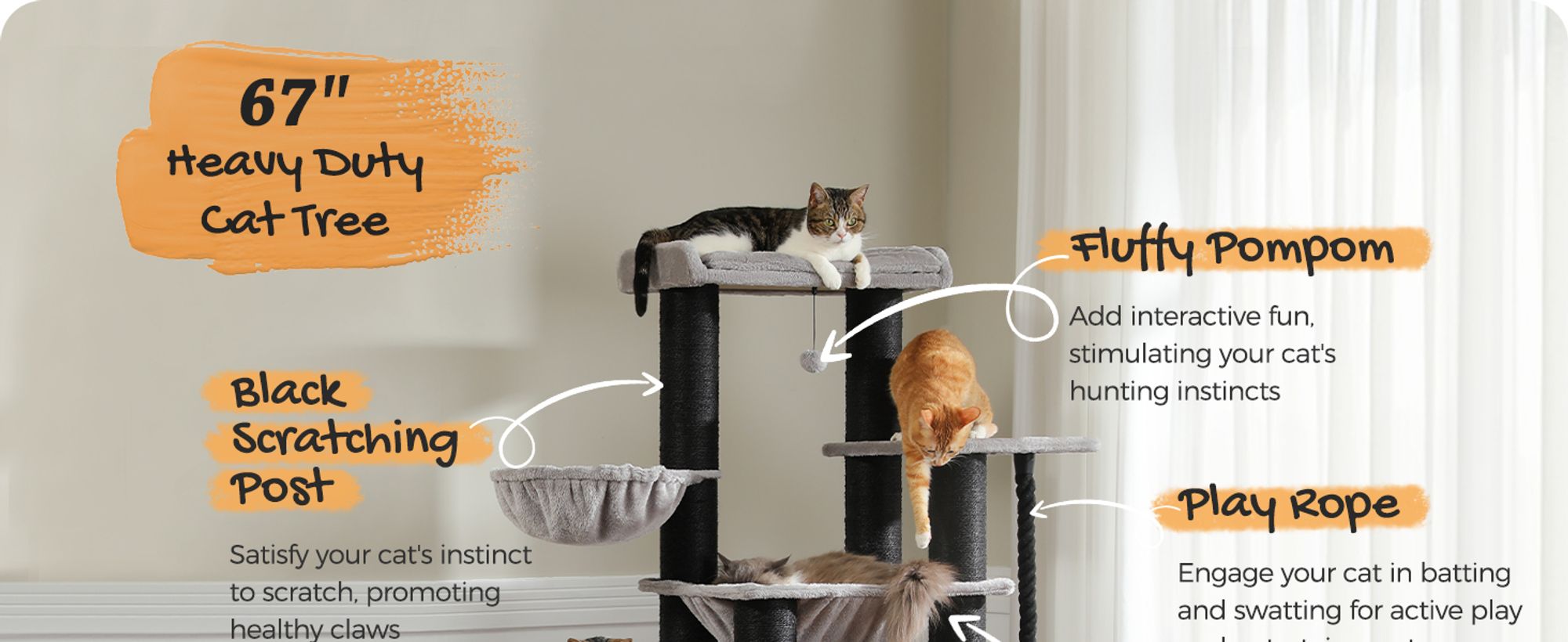 Purpurra Kratzbaum Extra-Dick Stämme XXL Stabil für Grosse Katzen, 114/170 cm