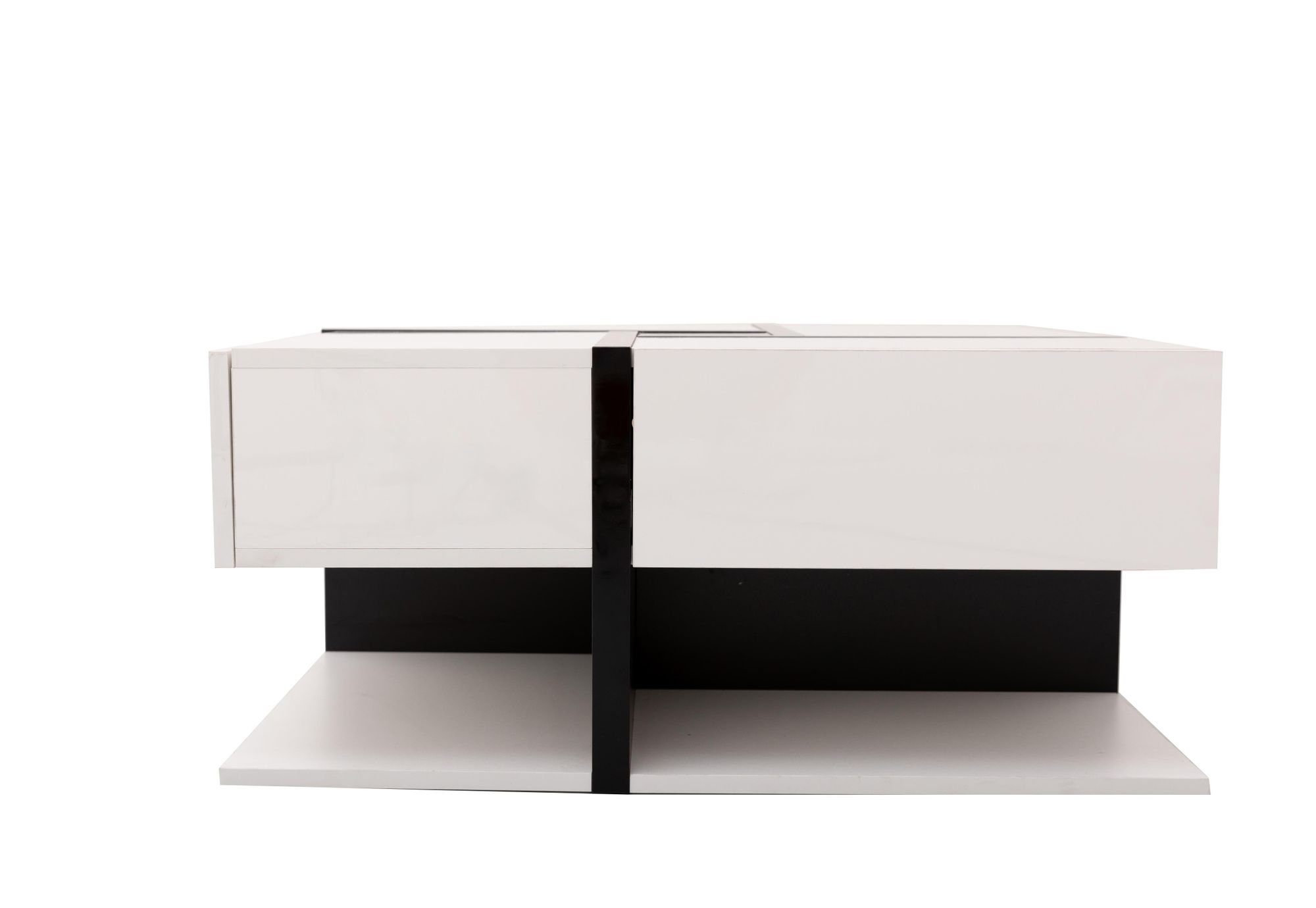 Merax Hochglanz-Couchtisch mit versteckten Schubladen, Beistelltisch mit geometrische Design, hochglänzend mit Sockel, Wohnzimmetisch Weiß & Schwarz