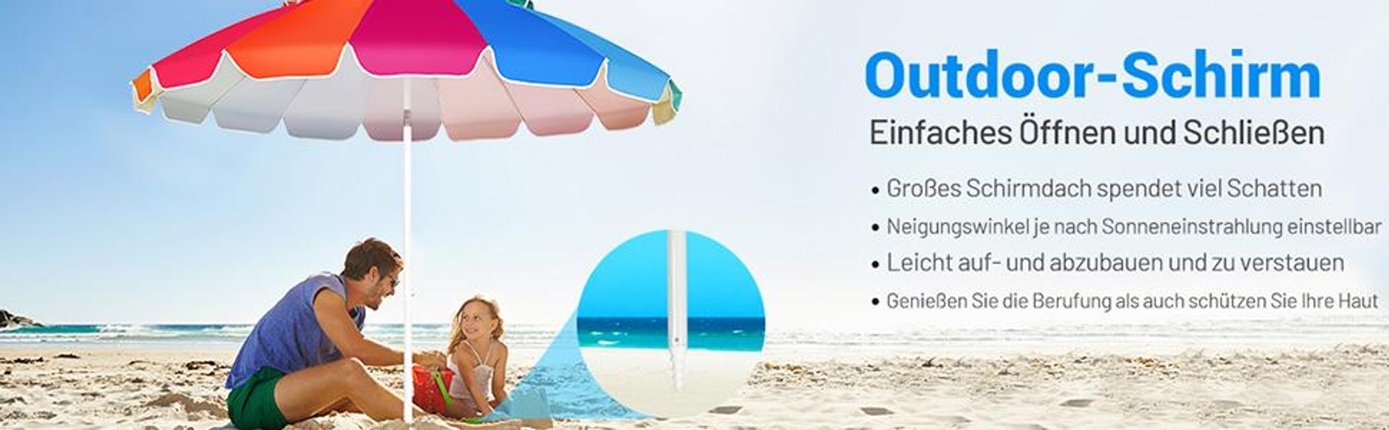 COSTWAY Sonnenschirm Strandschirm Marktschirm Gartenschirm neigbar Terrassenschirm mit Verankerung für Garten, Strand, Outdoor