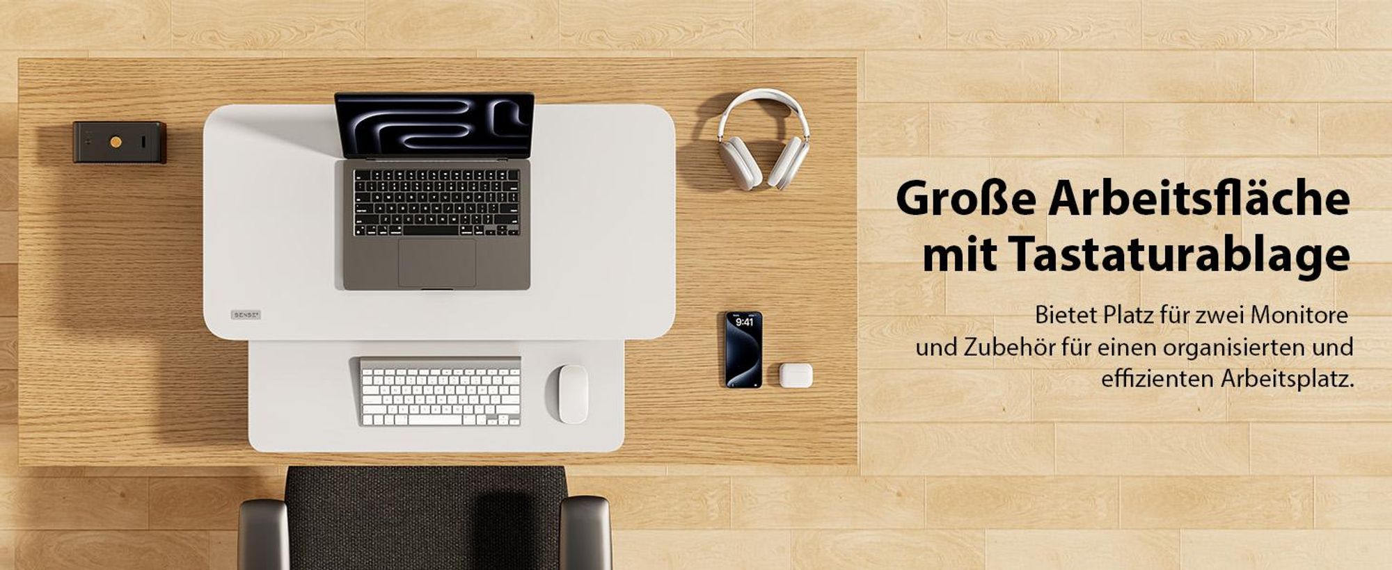 SENSE7 Desktop-Konverter Weiß Ergonomischer Schreibtischaufsatz Höhenverstellbar Sitz-Steh Workstation 81x40cm Büro Stehpult Monitorständer bis 13 kg