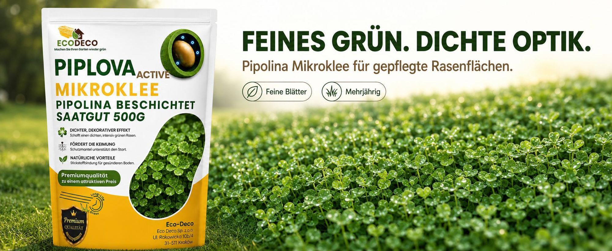 EcoDeco Mikroklee Samen Euromic MicLover, Klee Samen für den Rasen, zur Verdichtung und Stärkung von Rasenflächen, 500 g