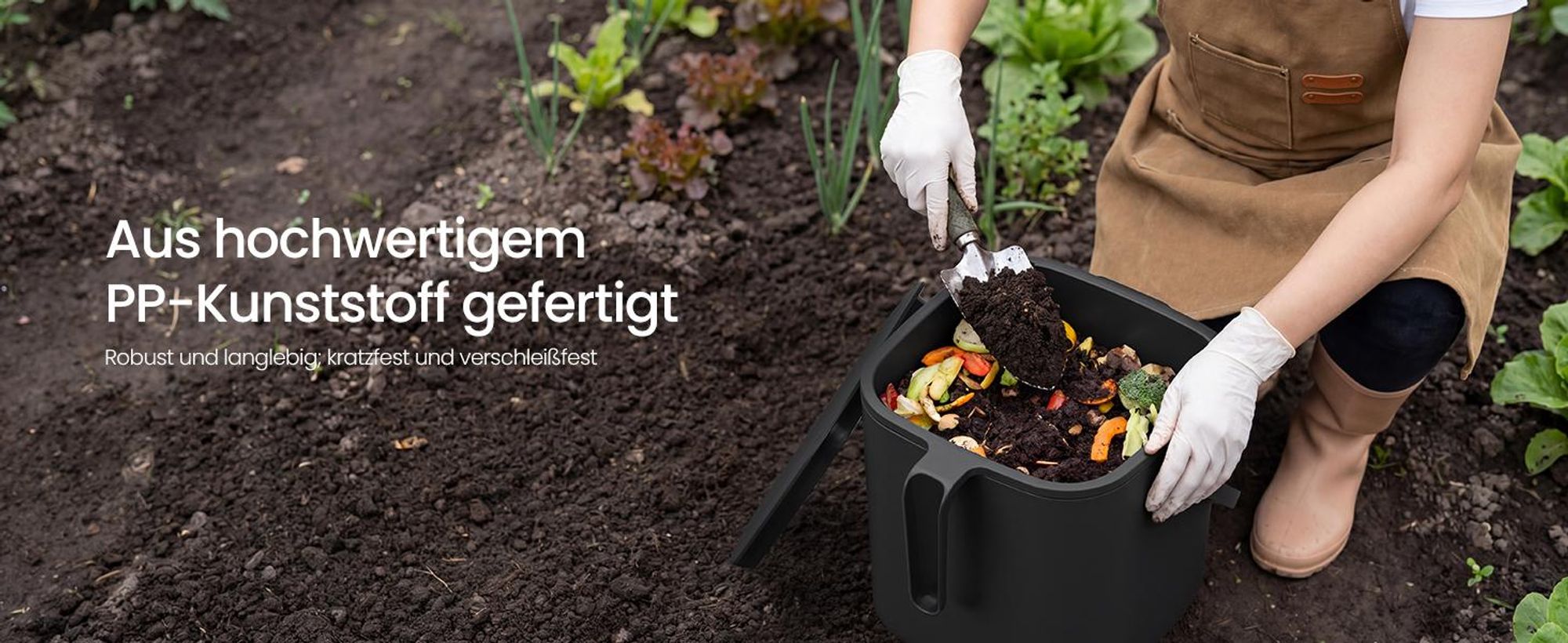 SONGMICS Geruchsdichter Komposteimer für die Küche, Biomülleimer mit Deckel und Griff, 7 L, 24 x 20 x 19,5 cm, Schwarz