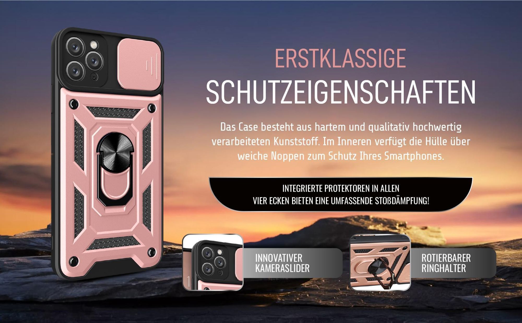 Handycase in Rosegold für Apple iPhone 12 Pro mit Ringhalter