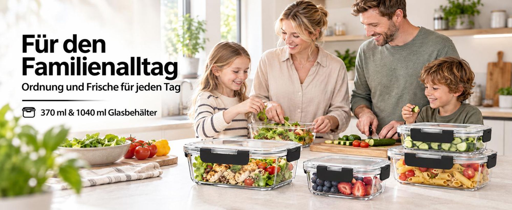 10er Set Frischhaltedosen Glas mit Deckel – 5×1040 ml + 5×370 ml, Vorratsdosen & Meal Prep Boxen, luftdicht, auslaufsicher, BPA-frei