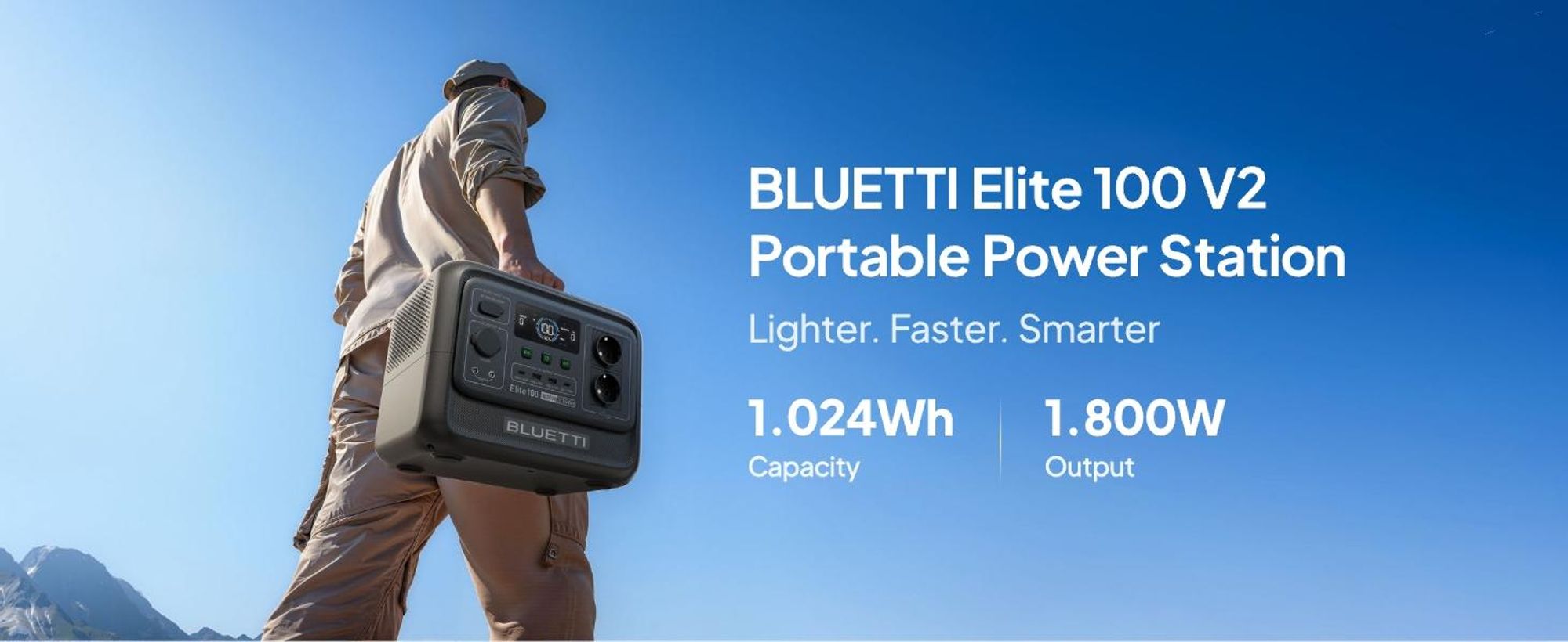 BLUETTI Elite 100 V2 + 100W Tragbare Power Station, 1024Wh Batterie Backup mit 2 1800W AC Ausgängen , Solar Generator für Camping, Stromausfälle