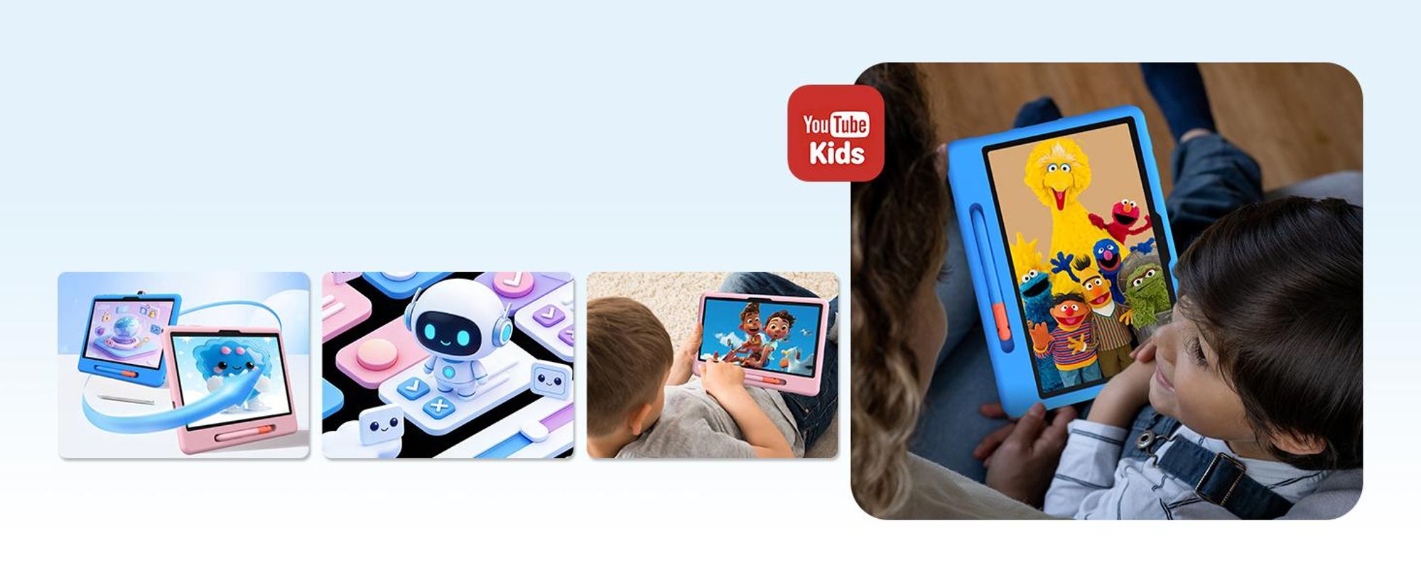 POCKAM P10 kinder tablet, 10,1 inch, met Gemini AI, Android 16, 32 (6+26) GB RAM + 64 GB ROM/TF 2TB, 7000mAh, WiFi tablet voor kinderen, met kindvriendelijke hoes en stylus