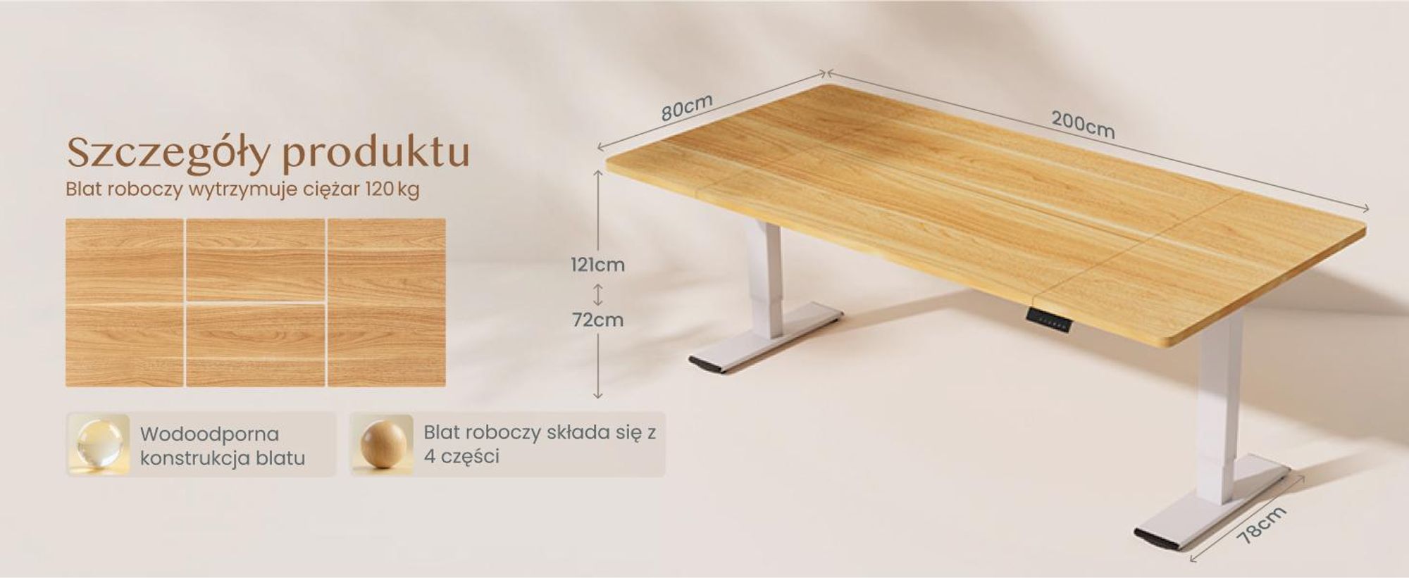 FLEXISPOT QB2 Biurko z regulacją wysokości Elektryczne 200 x 80 cm, 2 MOCNE SILNIKI, nośność 120 kg, ochrona przed kolizją, 4 funkcje pamięci (klon)