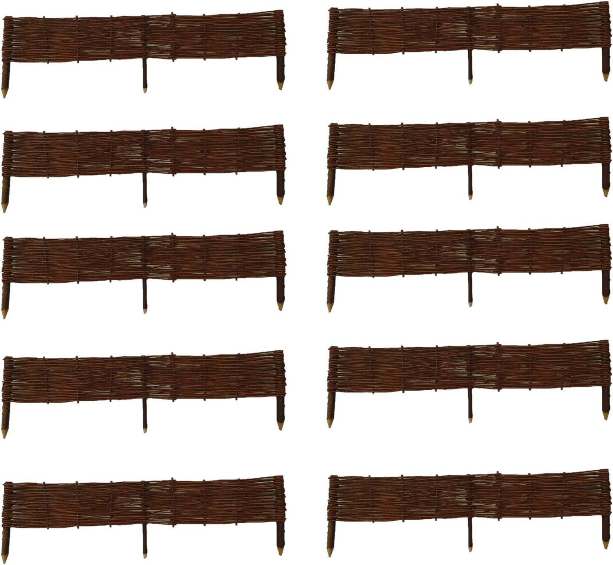 Ogrodzenia Wiklinowe Palisada Wiklinowa Zestaw 10 sztuk 120x20 cm, Rabatka Ogrodowa, Obrzeże Trawnika, Naturalny Płotek Wiklinowy, Ręcznie Robiony
