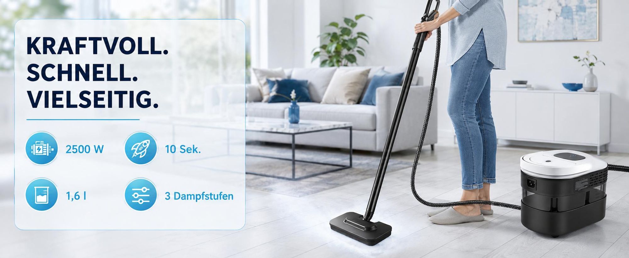 2500W Hand Dampfreiniger für alles mit 15 Zubehör, 4.5bar Dampfdruck 1,6L Tank,Mehrzweck-Dampfgarer, Tragbarer Steam Cleaner für Fenster, Küche, Boden