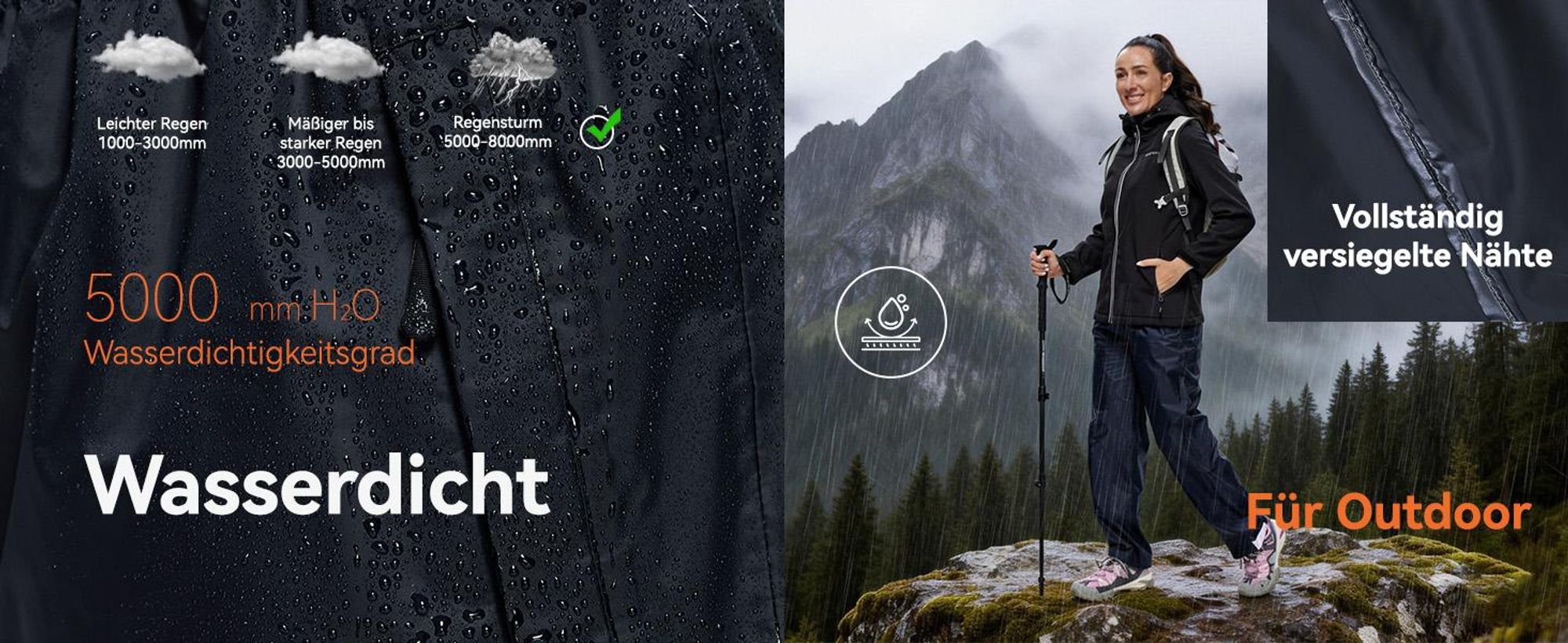 BUBW Damen Regenhose wasserdicht winddicht atmungsaktiv Outdoor-Hose mit Reflexstreifen Leicht faltbar für Wandern Radfahren Angeln Verstellbare Beine
