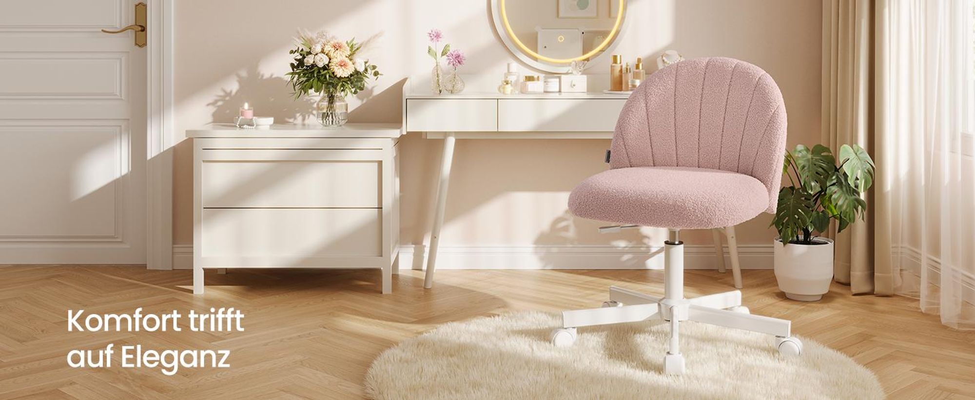 SONGMICS Homeoffice-Stuhl, Schminkstuhl aus Fleece, Schreibtischstuhl, Schaumstoffpolsterung, höhenverstellbar, für Arbeitszimmer, Schlafzimmer