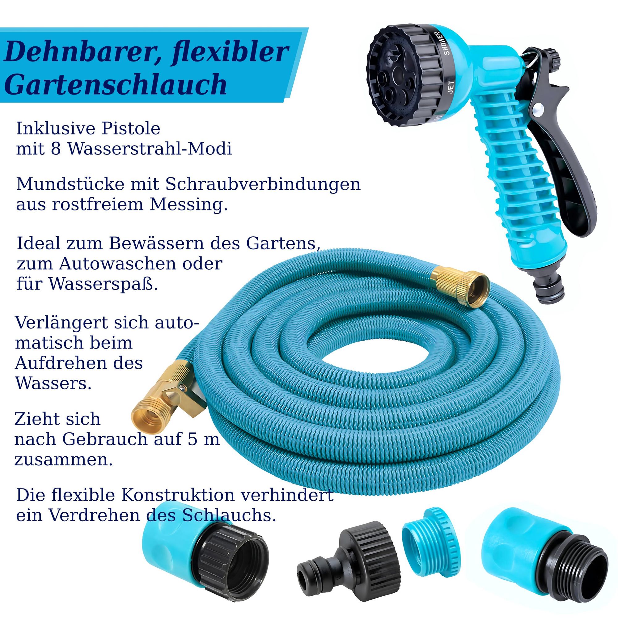 Flexibel Gartenschlauch 5-15m Pistole, Kupplung & Verbinder 1/2 3/4 Zoll