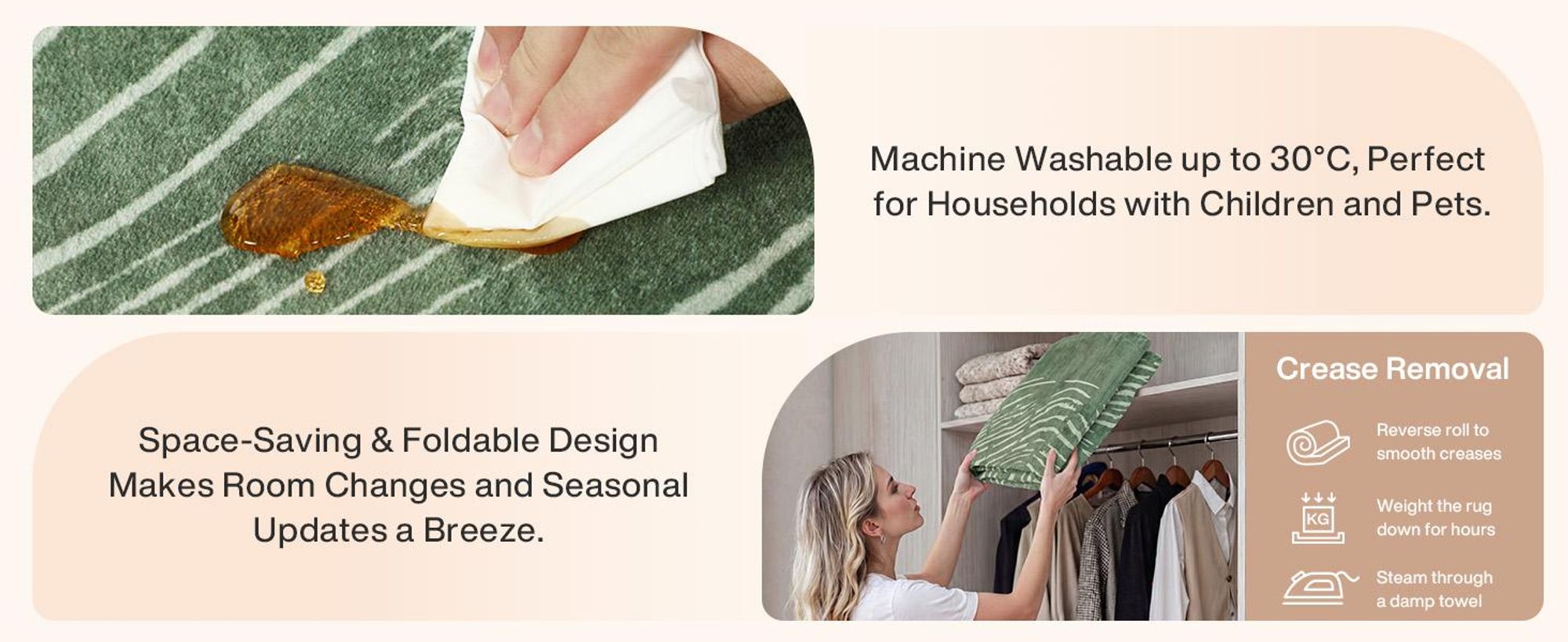Tribesigns Waschbarer Teppich Wohnzimmer 200x300cm, Abstrakt-Design,weicher Kurzflor & Boho Stil, rutschfest, Esszimmer, große Wohnbereiche,Büro, Grün