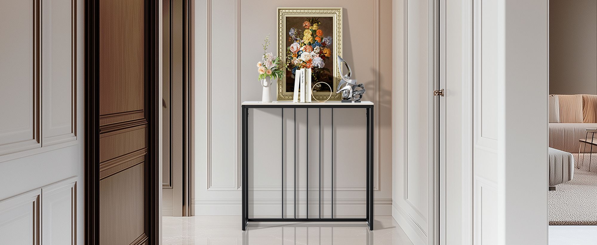 WISFOR Konsolentisch Marmor Flurtisch Dekotisch Sideboard Beistelltisch mit Metallrahmen Wohnzimmer Eingangsbereich