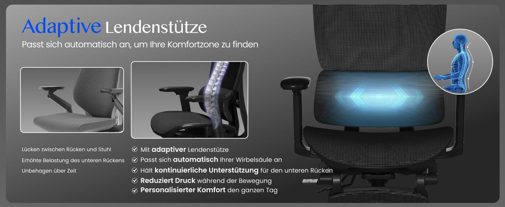 FLEXISPOT ErgoX Ergonomischer Bürostuhl mit Fußstütze 3D-Armlehnen&Kopfstütze 5D-verstellbare Rückenlehne Tragfähigkeit von 136 kg Schwarz
