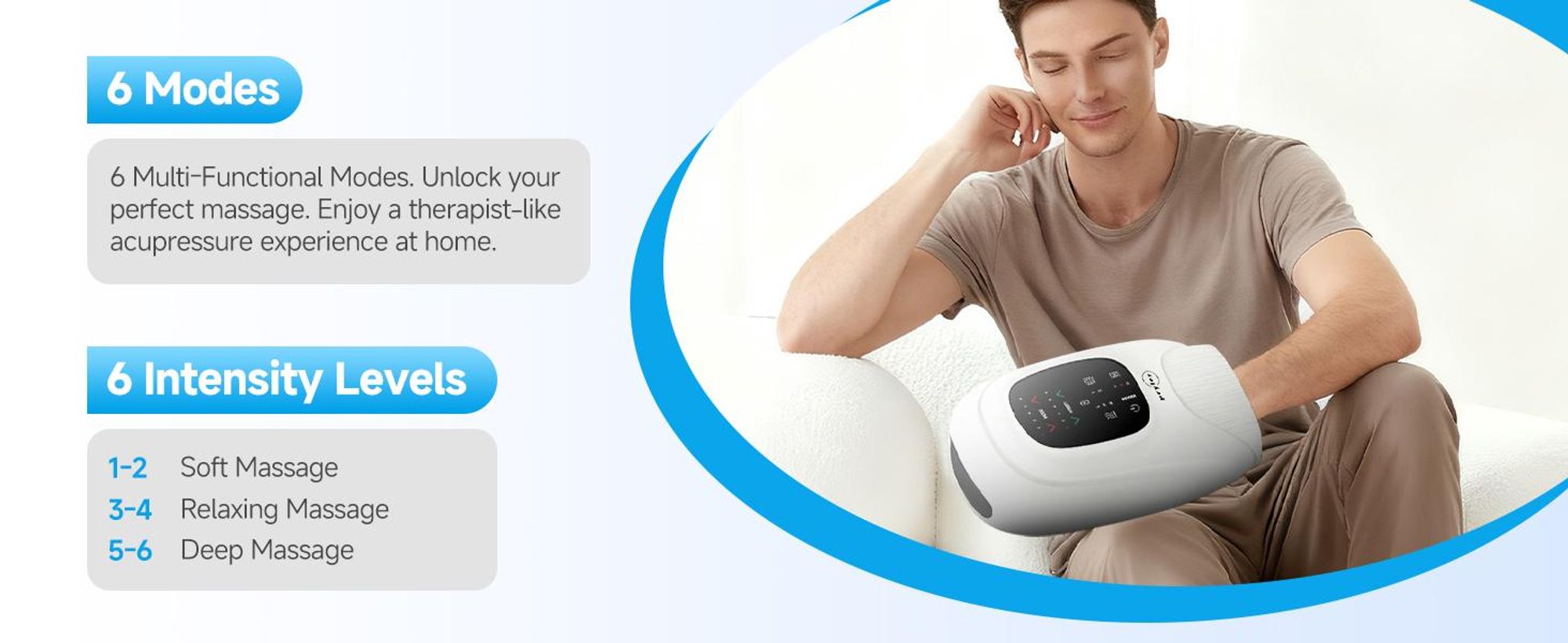 Handmassagegerät mit Wärme-, Kompressions- und Vibrationsfunktion, 2 Vibrationsmodi, 6 Massageprogramme, 6 Intensitätsstufen
