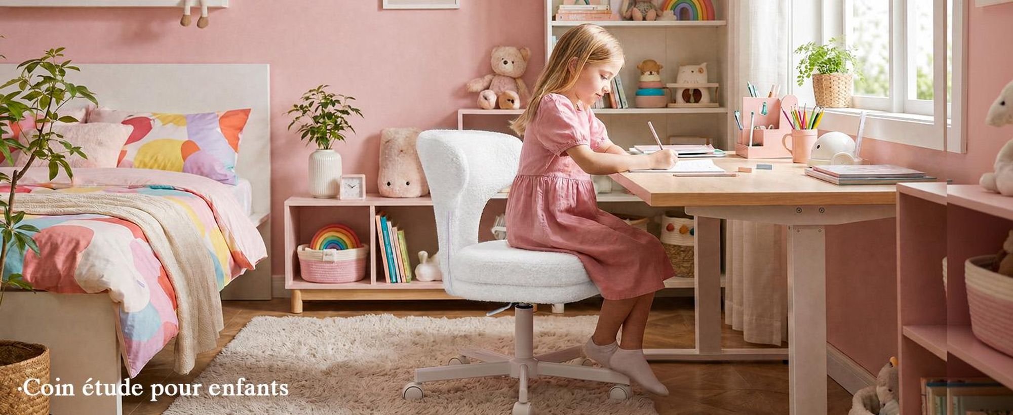 Chaise de maquillage COMHOMA avec roulettes, chaise de maquillage avec dossier enveloppant, fauteuil pivotant à hauteur réglable, jolie chaise de bureau pour chambre, pour la maison