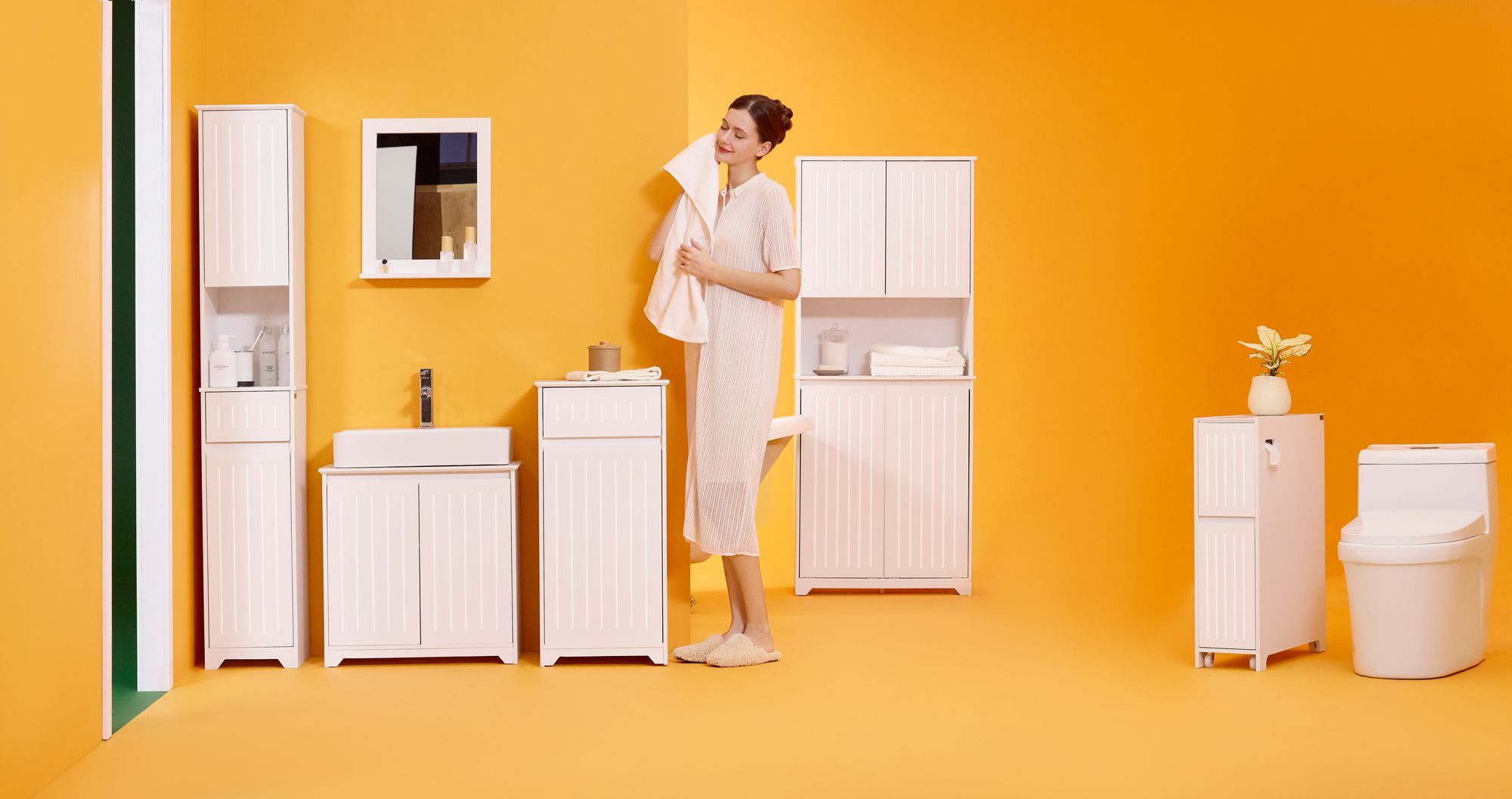 SoBuy Badezimmerschrank Hochschrank für kleine Bäder mit verstellbaren Einlegeböden Platzsparender Schmal Badschrank für Waschbecken Weiß BZR34-WN