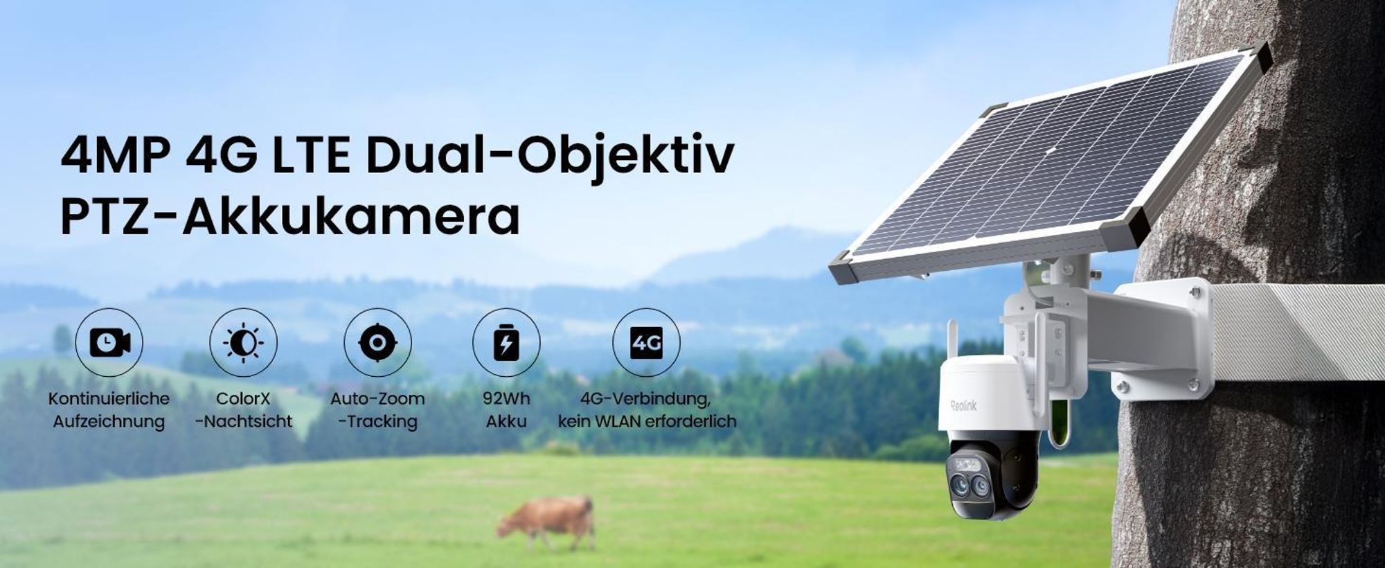 Reolink TrackMix LTE Plus 2+Solarpanel Plus, 2K 4MP 4G LTE Akku ColorX Überwachungskamera Outdoor, Auto-Zoom & Tracking, 24/7-Aufzeichnung